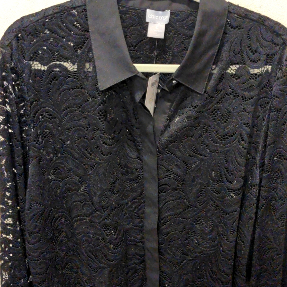 Chicos Stretch Lace Button Down Size 3